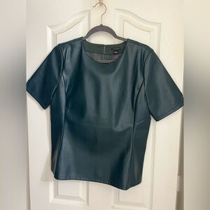Ann Taylor Faux Leather Peplum Top in Ominous Teal